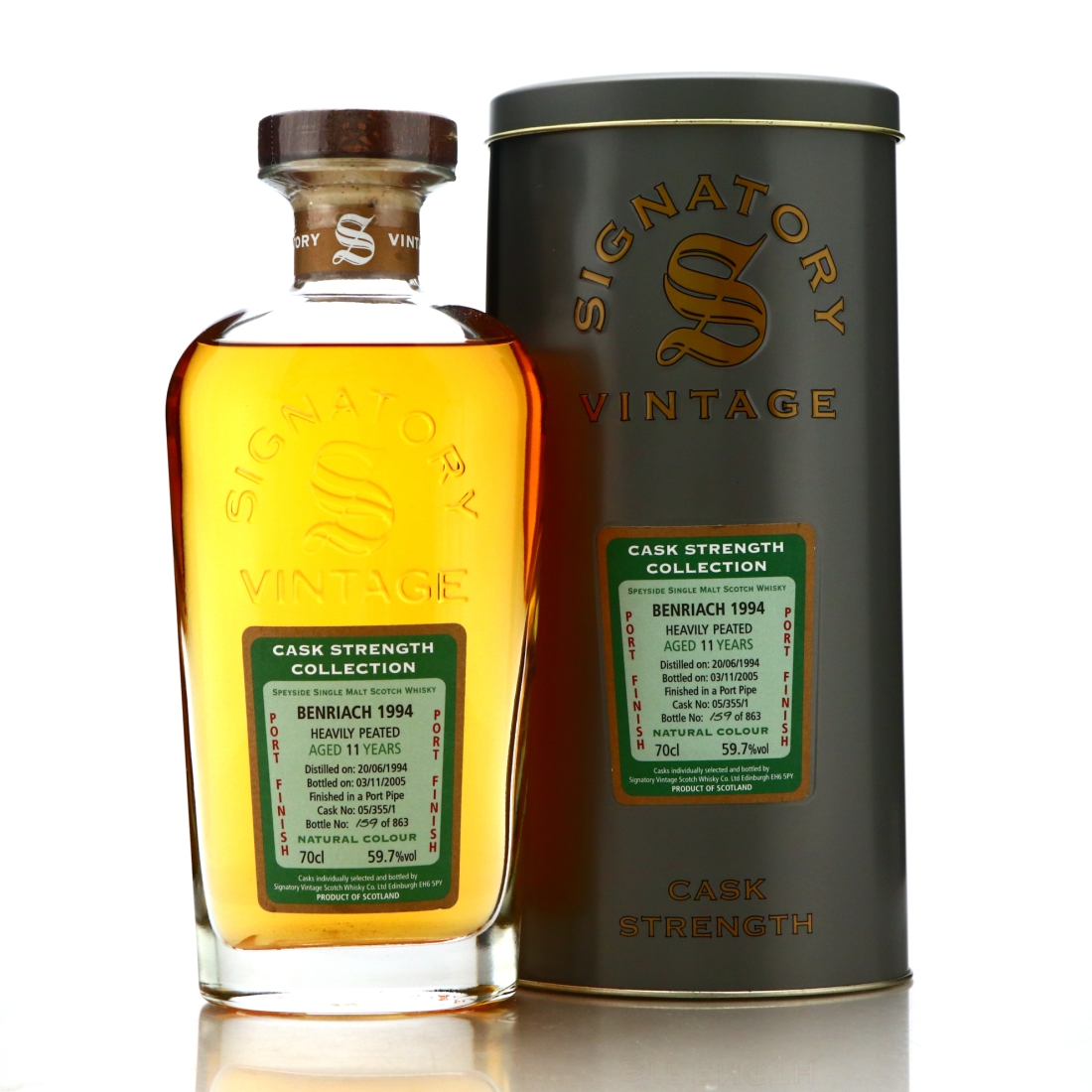 Benriach 1994 Signatory Vintage 11 Year Old Cask Strength / Heavily Peated Port Finish
