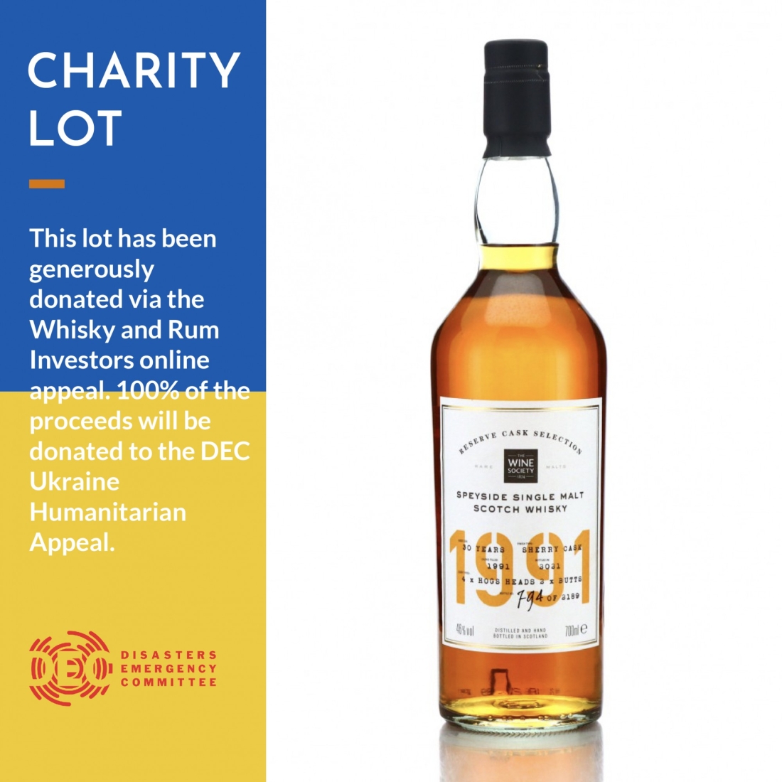 Speyside Single Malt 1991 Wine Society 30 Year Old - WARI Charity Lot