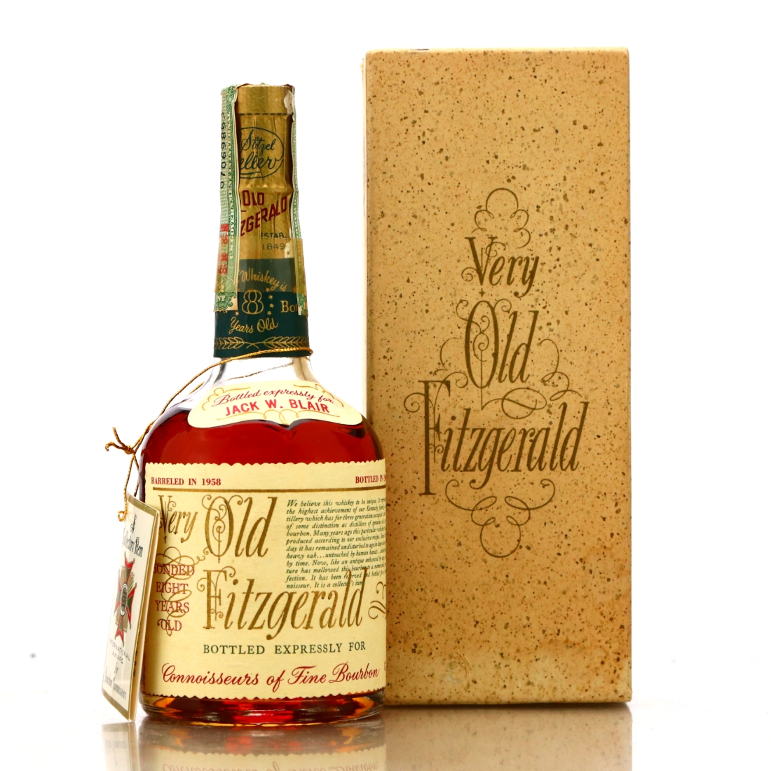 Very Old Fitzgerald 1958 Bottled in Bond 8 Year Old 100 Proof Half Pint for Jack W. Blair / Stitzel-Weller