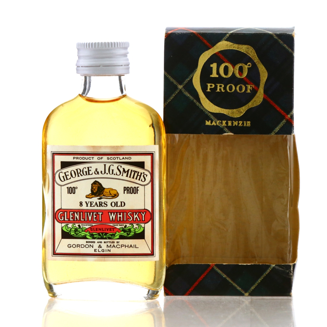 Glenlivet 8 Year Old Gordon and MacPhail 100 Proof Miniature 1970s