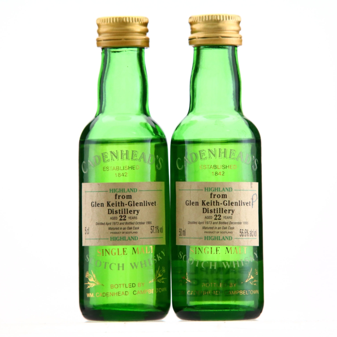 Glen Keith 1973 Cadenhead's 22 Year Old Miniature x 2