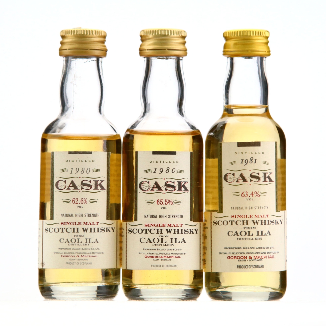 Caol Ila Gordon and MacPhail Cask Strength Miniature x 3