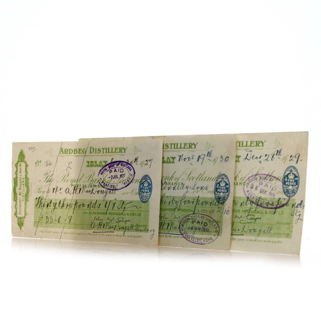 Ardbeg Distillery Cheques 1927-1930 x 3