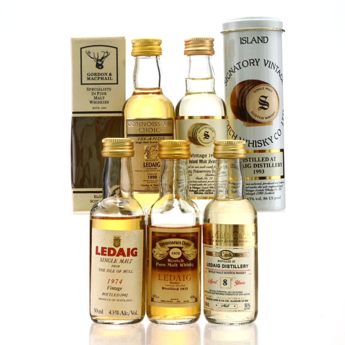 Ledaig Single Malt Miniatures x 5 / includes 1972 Vintage