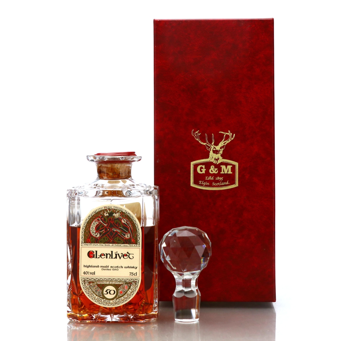 Glenlivet 1940 Gordon and MacPhail 50 Year Old 'Book of Kells' Decanter