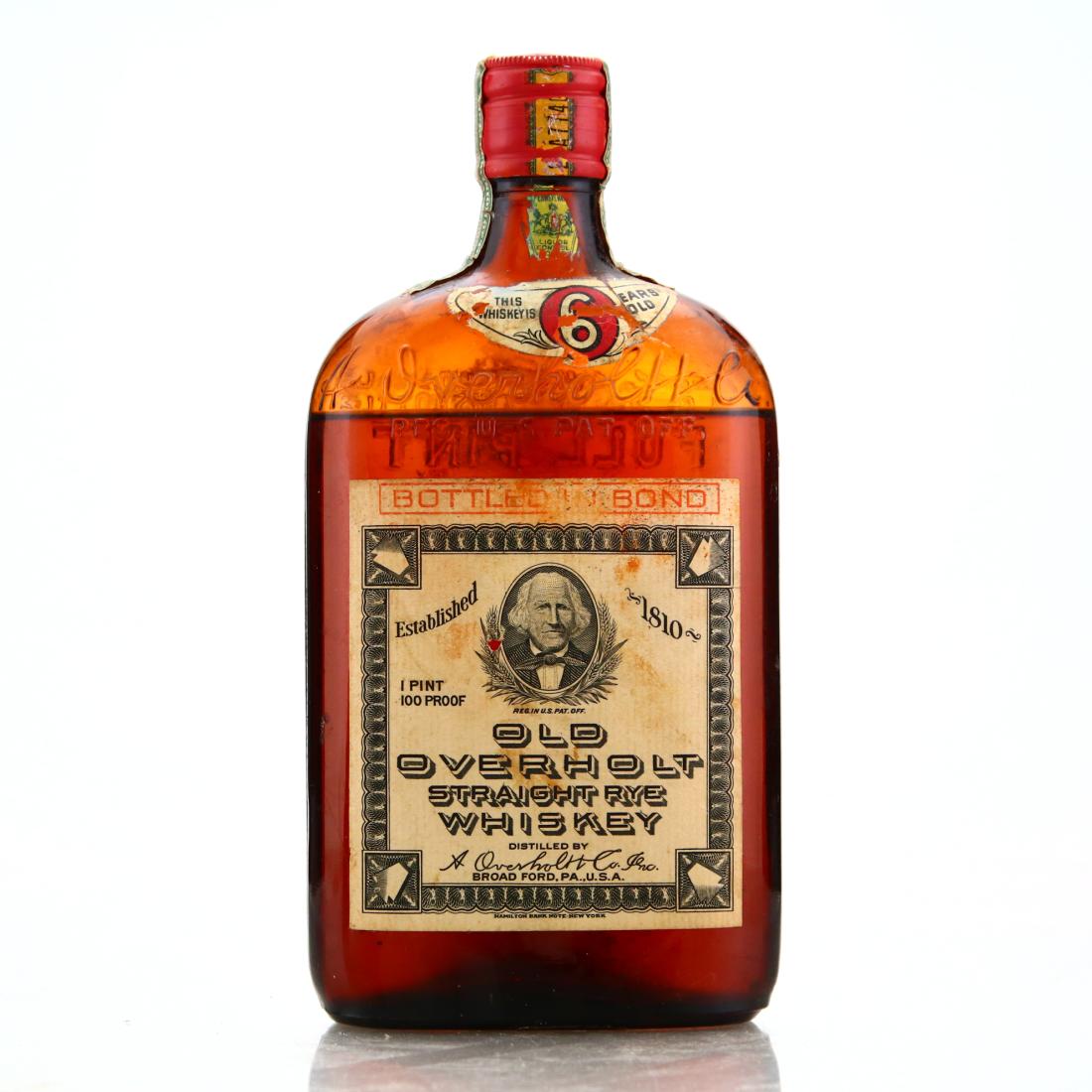 Old Overholt 6 Year Old Bottled in Bond Straight Rye Whiskey Pint circa ...