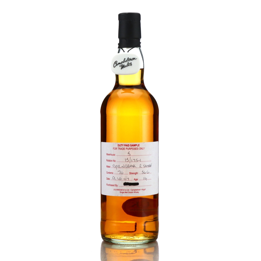Springbank 2007 Duty Paid Sample 14 Year Old / Refill Sauterne Cask
