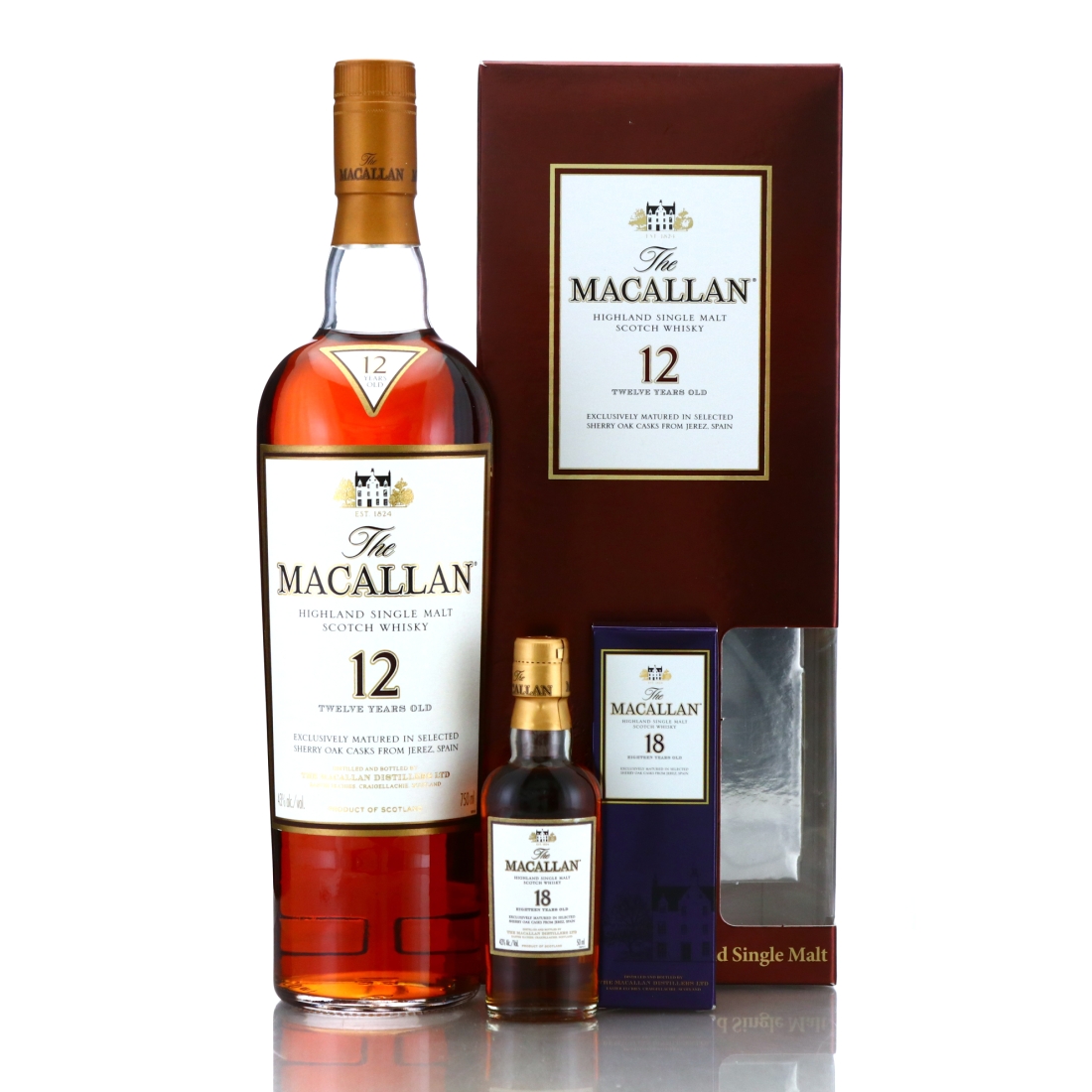 Macallan 12 Year Old Gift Pack pre-2018 75cl / includes 18 Year Old Miniature - US Import