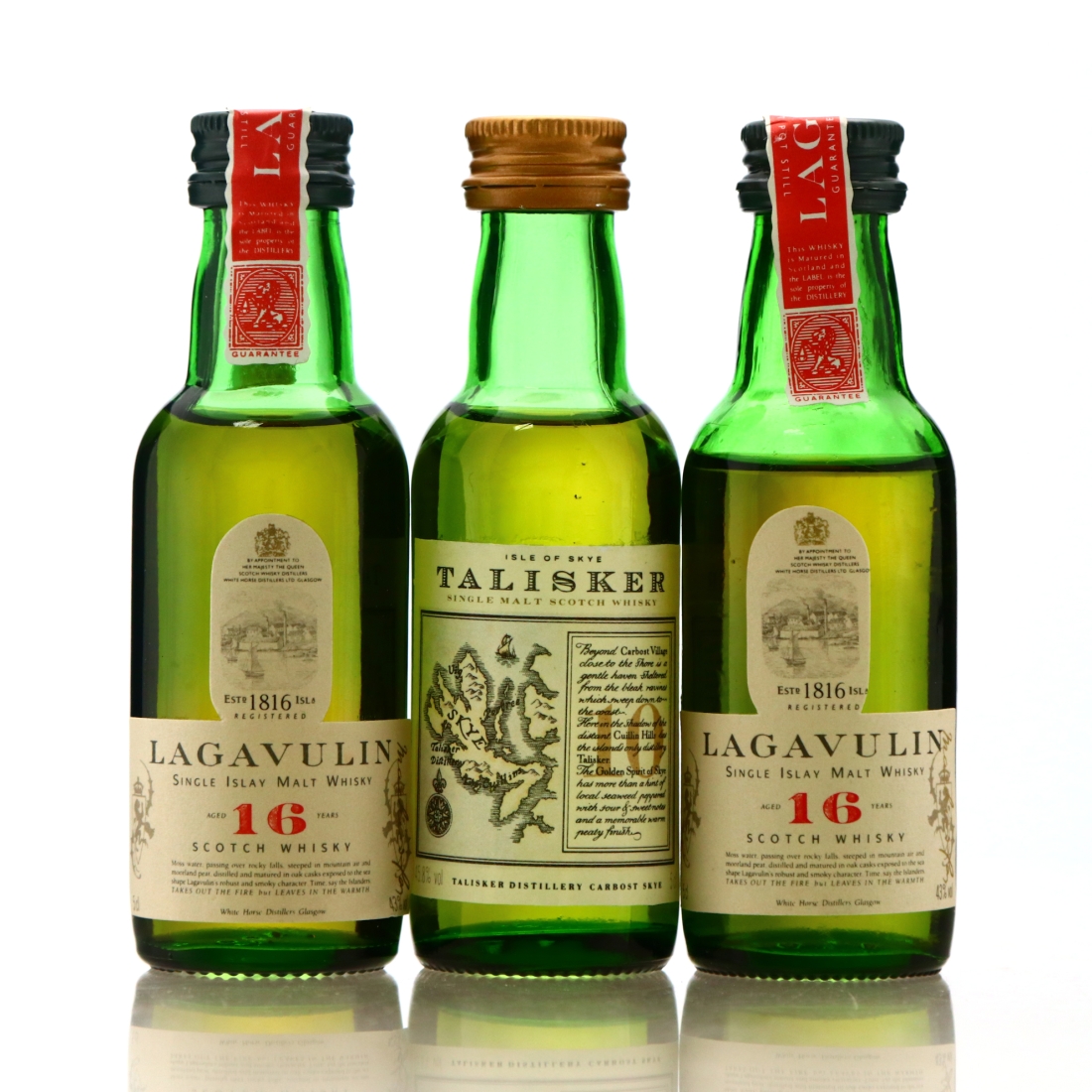 Lagavulin White Horse & Talisker Map Label Miniature 1990s x 3