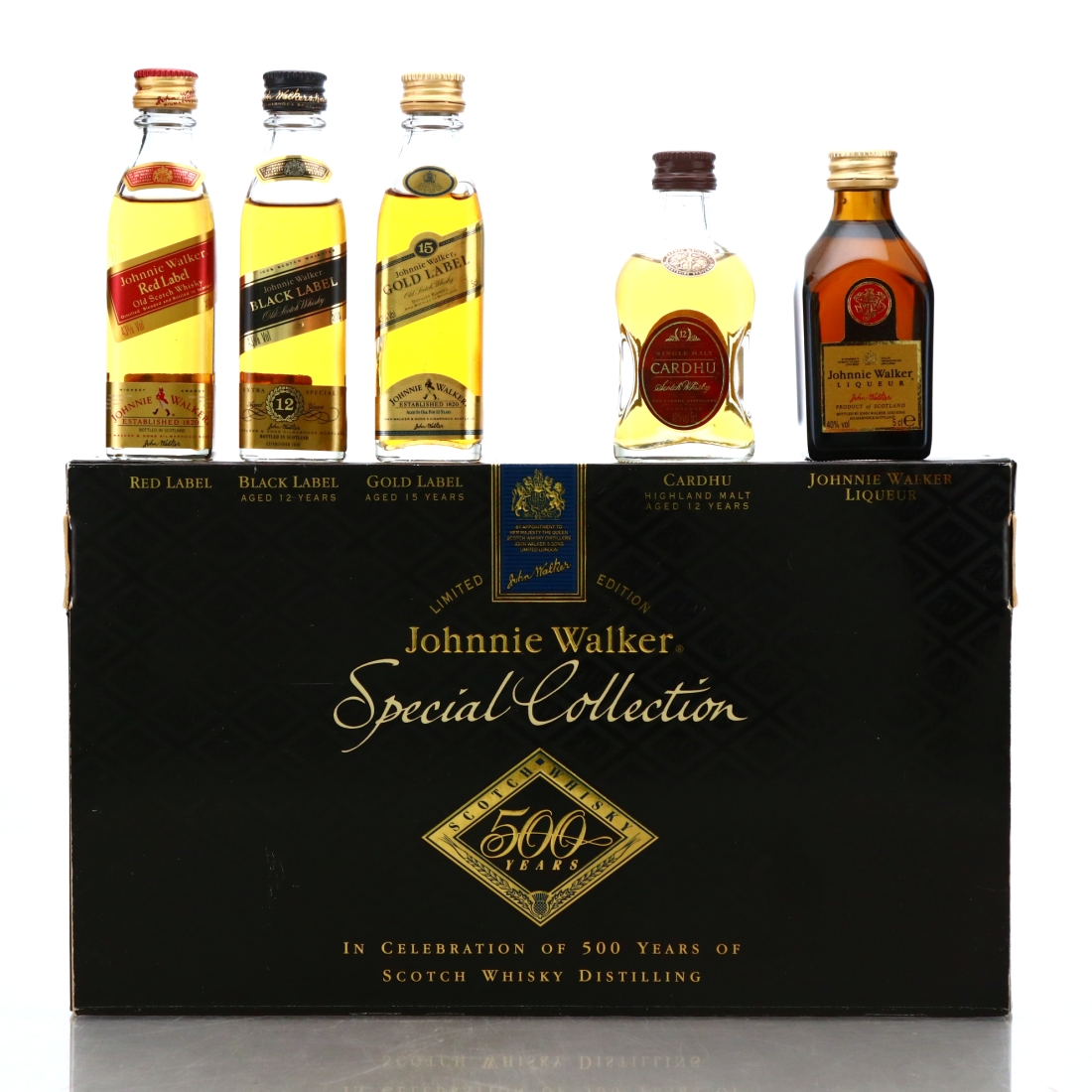 Johnnie Walker Special Collection 500 Years Miniatures 5 x 5cl / includes Johnnie Walker Liqueur