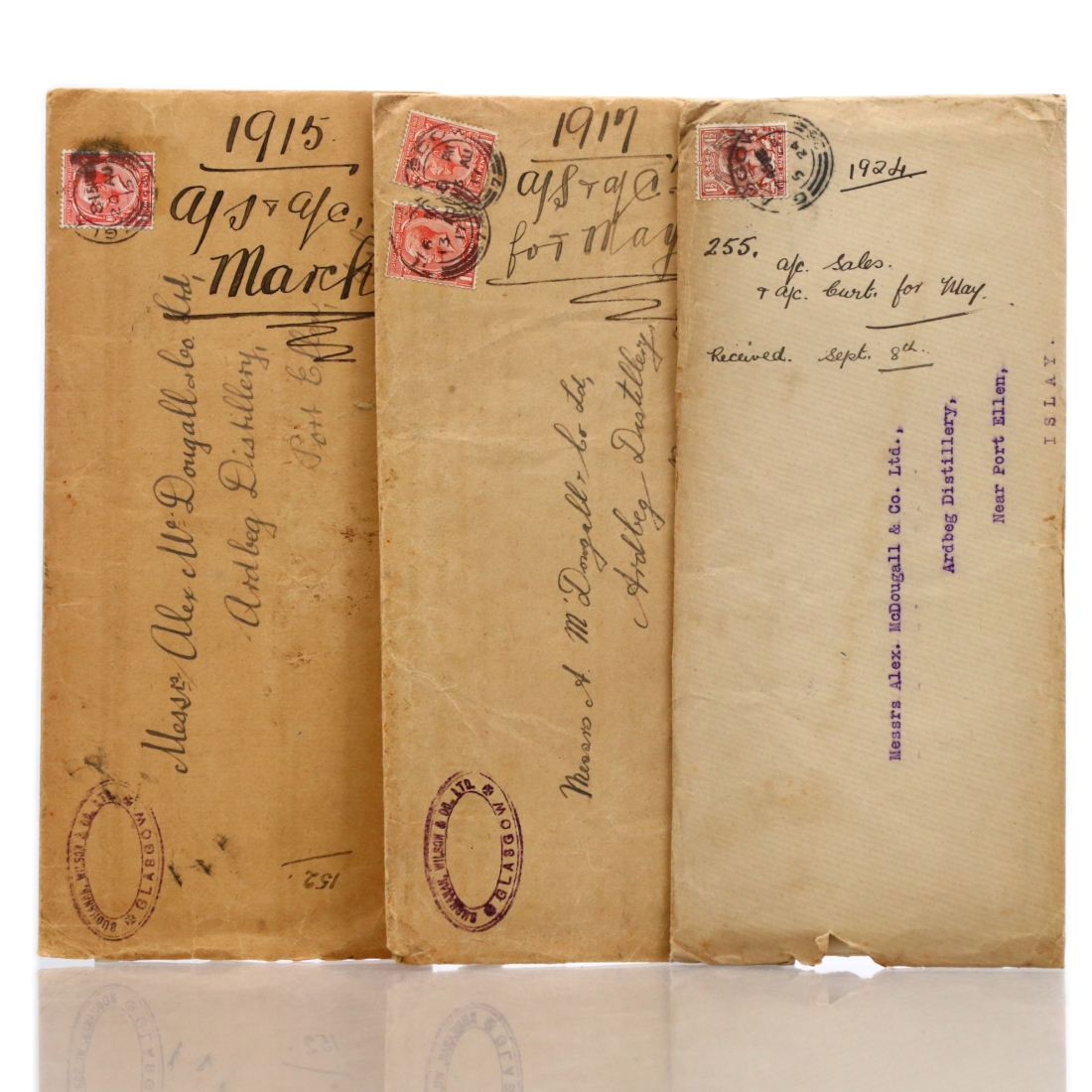 Ardbeg Distillery Sales Receipts 1915-1924 x 3
