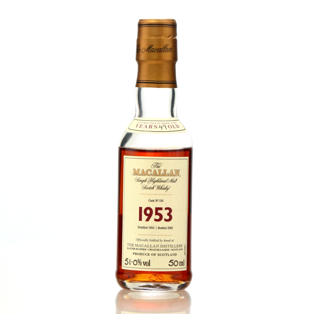 Macallan 1953 Fine and Rare 49 Year Old #516 Miniature