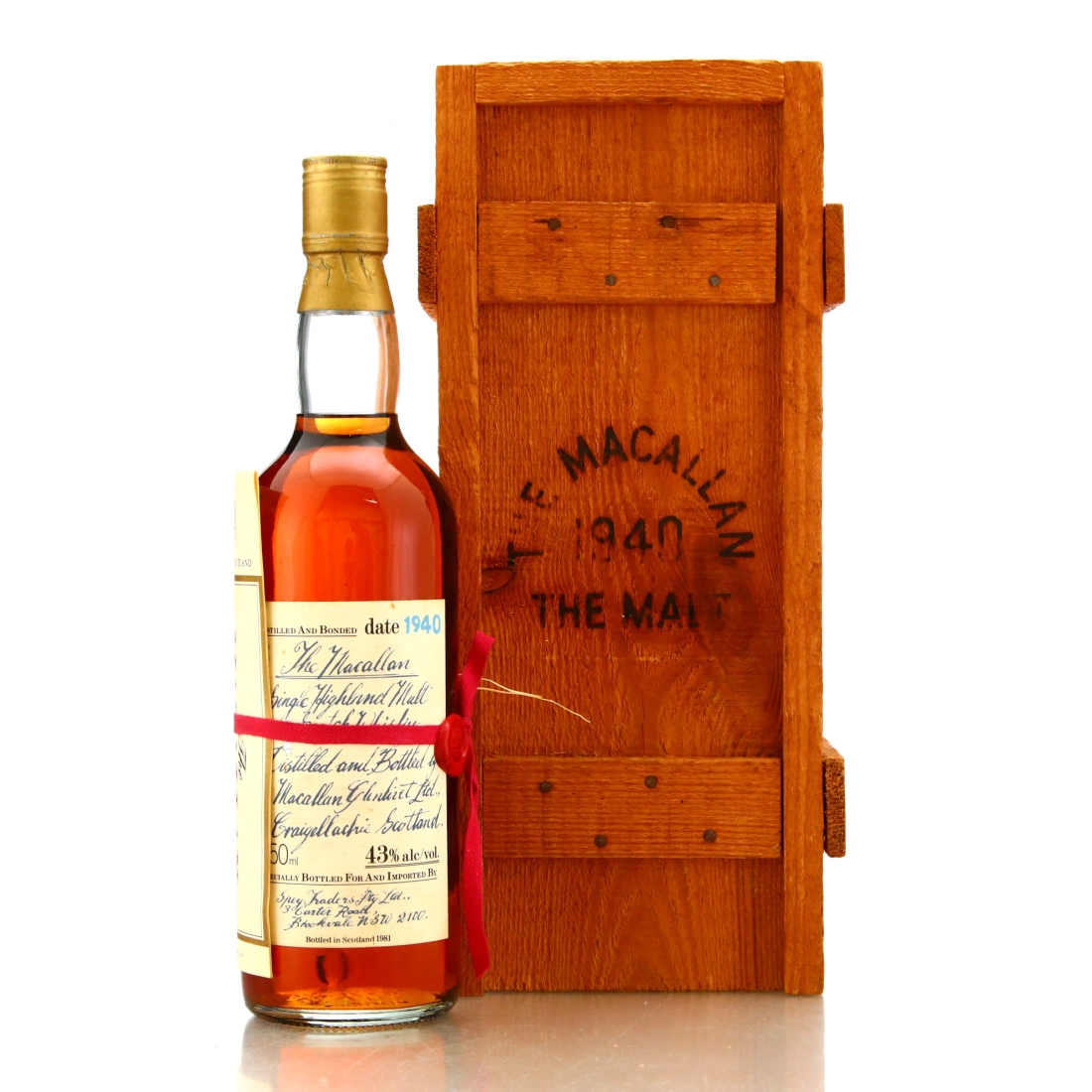 Macallan 1940 Handwritten Label / Spey Traders Import