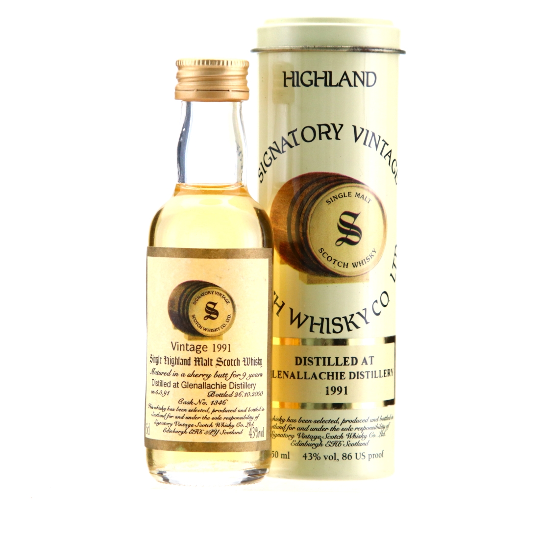 Glenallachie 1991 Signatory Vintage 9 Year Old Miniature