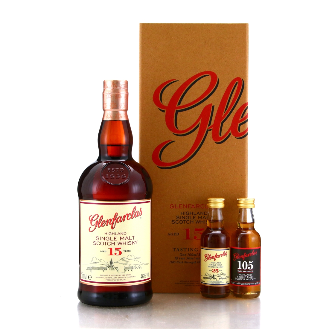 Glenfarclas 15 Year Old Gift Pack / includes 105 & 25 Year Old Miniature