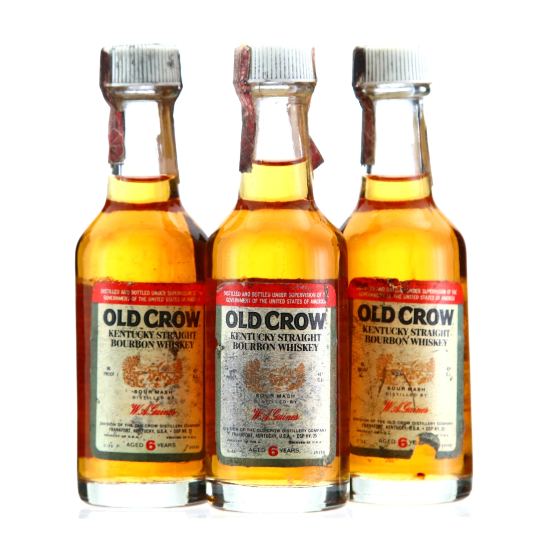 Old Crow 6 Year Old Kentucky Straight Bourbon Miniature x 3 1970s