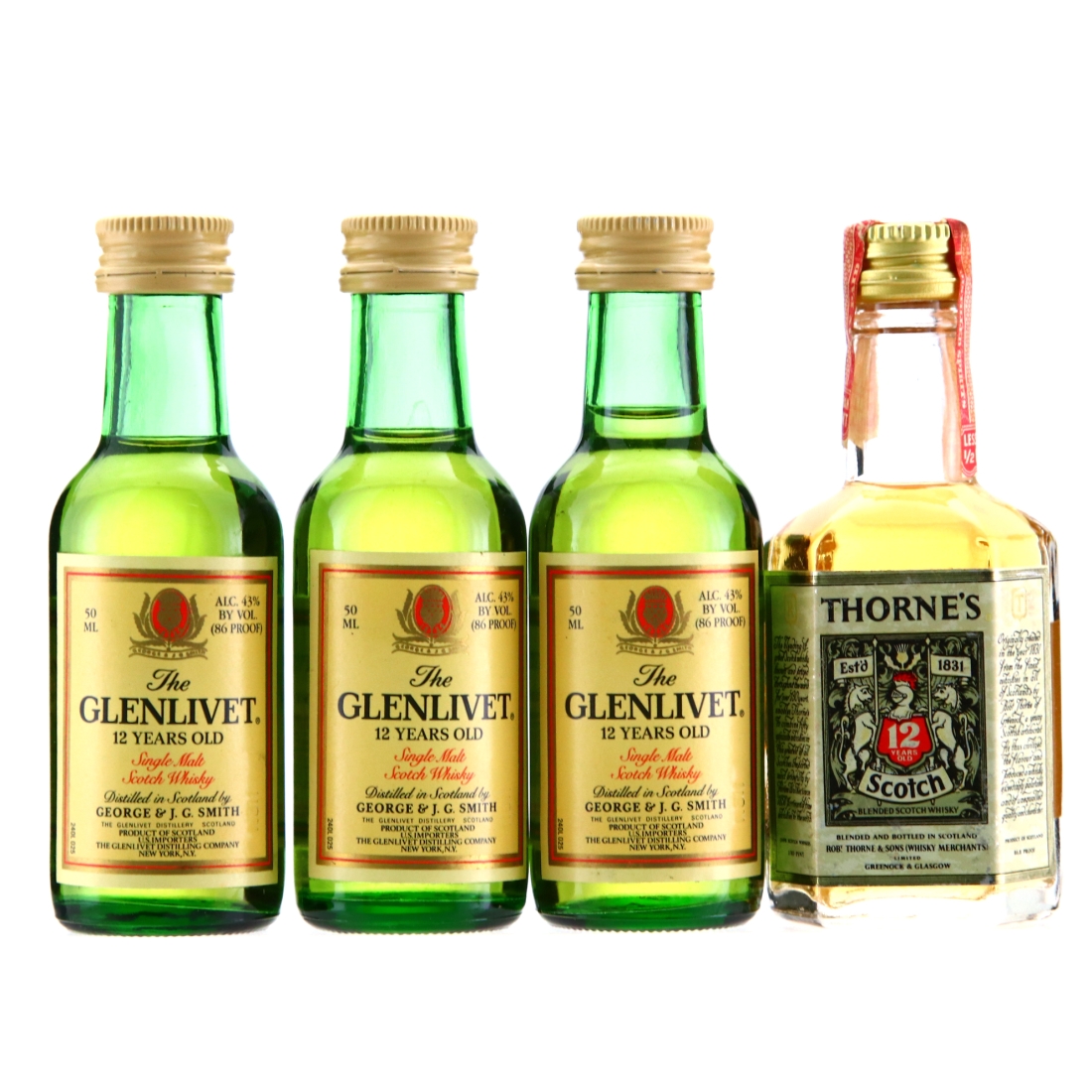 Scotch Malt Miniatures x 4 / includes Glenlivet  12 Year Old