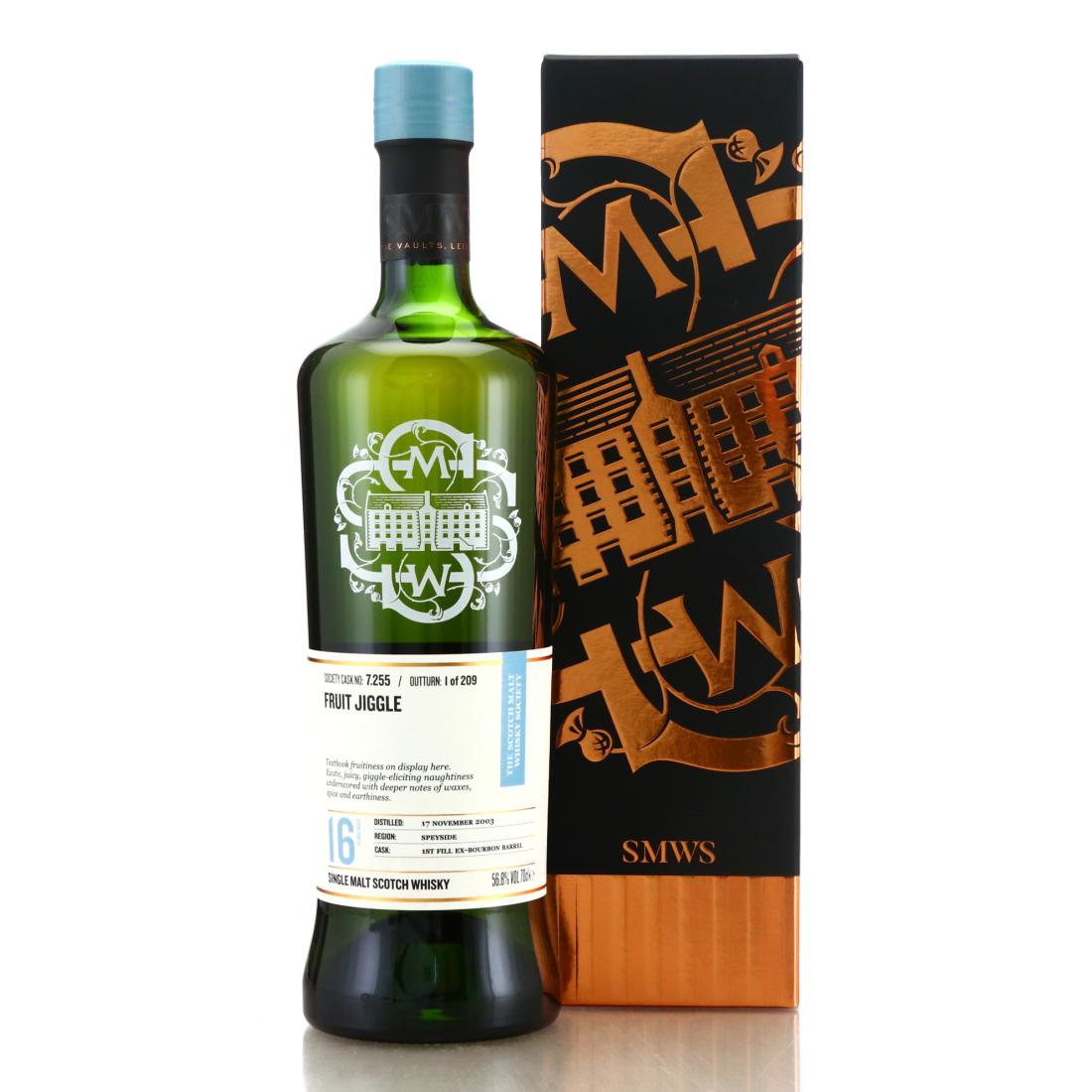 Longmorn Fruit Jiggle 16 Year Old, Bourbon Cask, Cask #7.255, 2003, The Scotch Malt Whisky Society, 56.8% whisky bottle