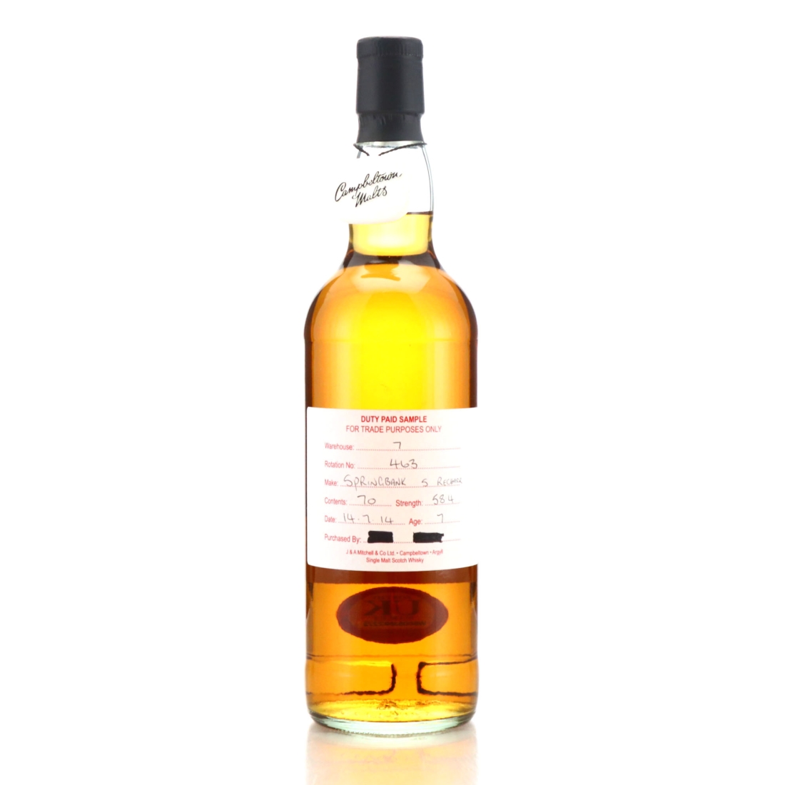 Springbank 2014 Duty Paid Sample 7 Year Old / Re-Charred Sherry