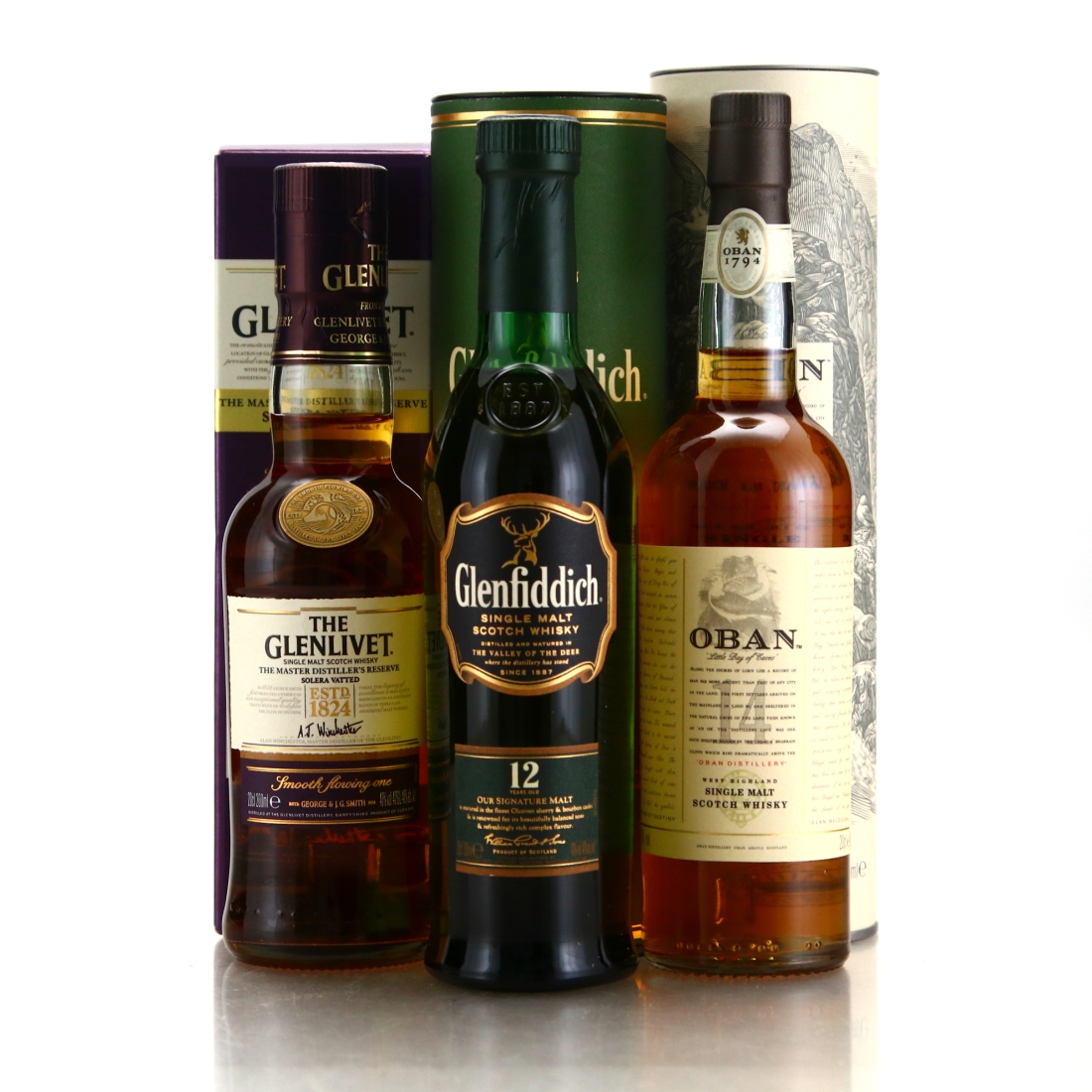 Glenfiddich, Glenliver, Oban 3 x 20cl