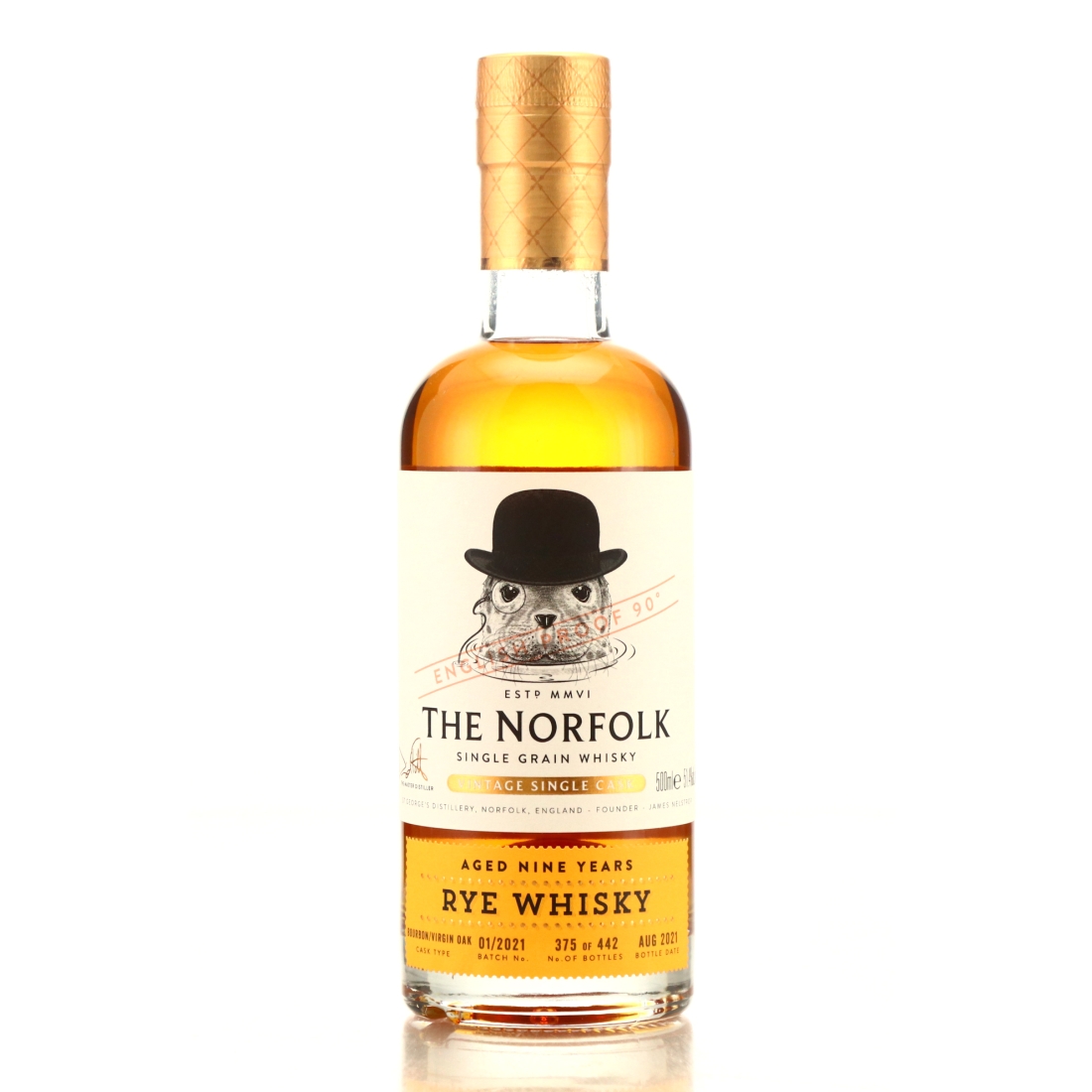 The Norfolk 9 Year Old Single Grain Rye Whisky 50cl