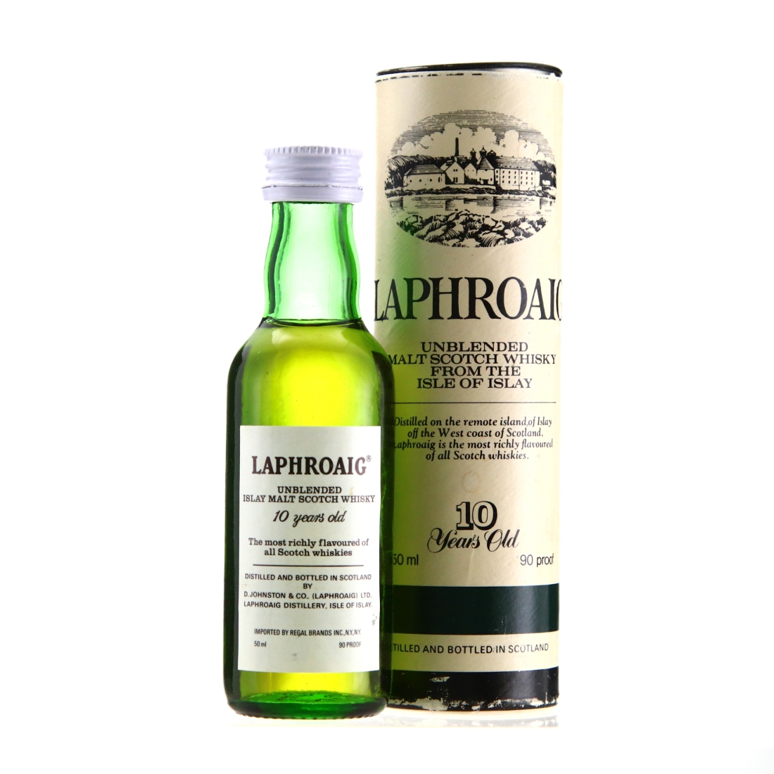 Laphroaig 10 Year Old Miniature 90 Proof 1980s / Regal Brands Import, US
