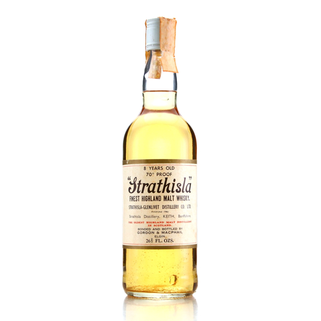 Strathisla 8 Year Old Gordon and MacPhail 70 Proof 1970s / Co. Pinerolo Import