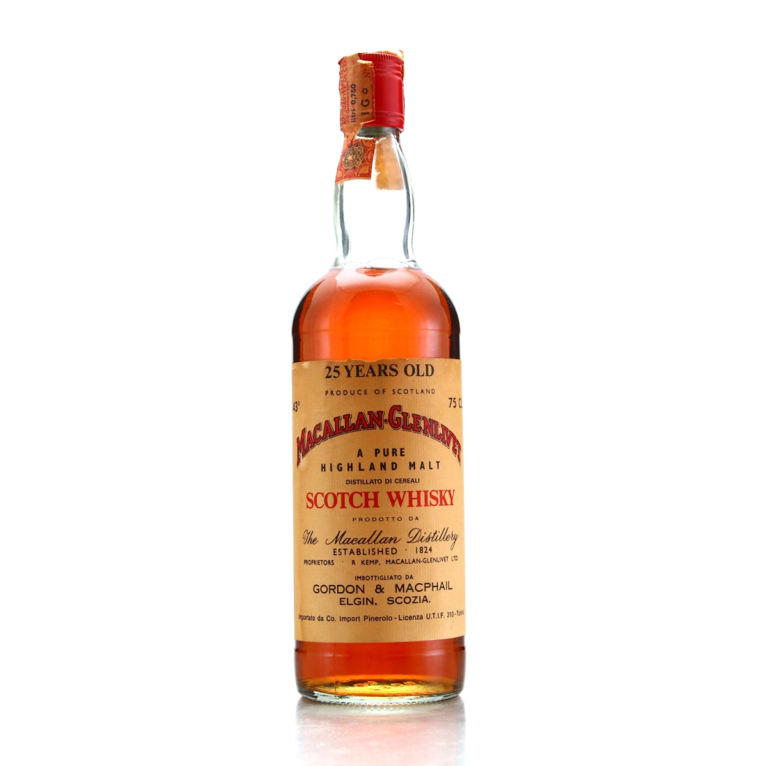 Macallan 25 Year Old Gordon and MacPhail 1970s / Co. Pinerolo Import