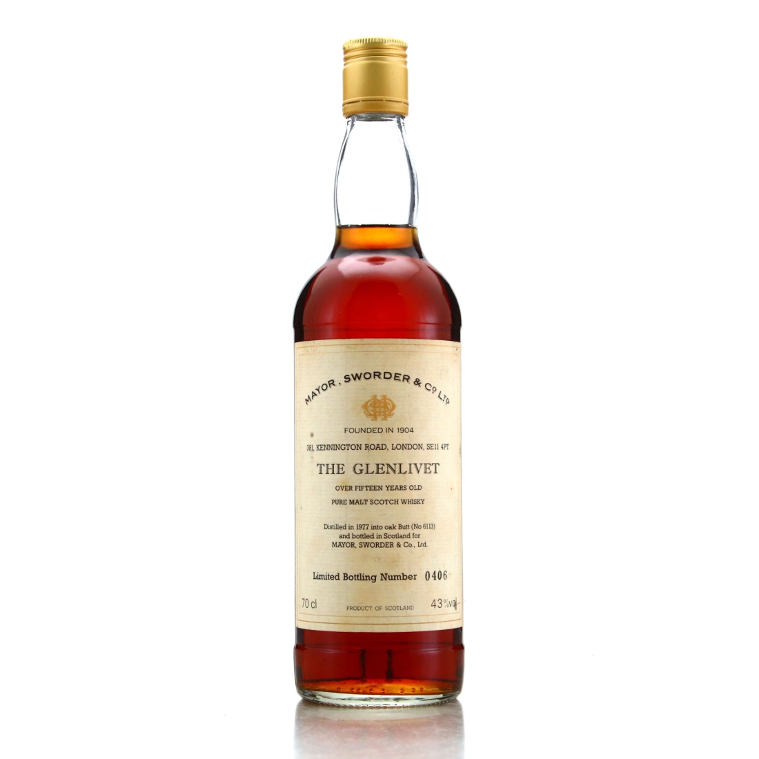 Glenlivet 1977 Mayor, Sworder and Co 15 Year Old