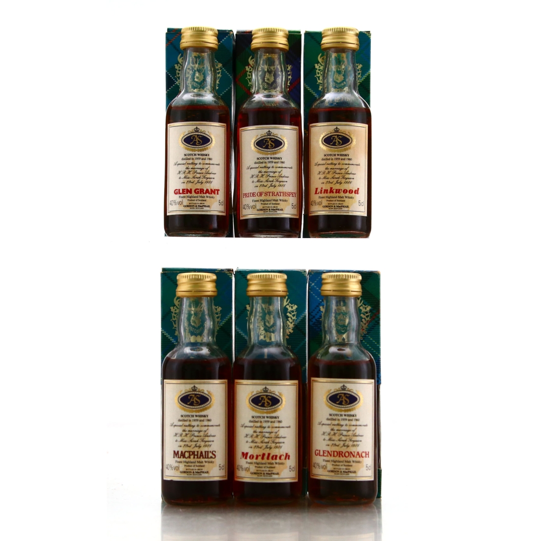 Gordon and MacPhail 1959/1960 Royal Marriage 1986 Miniature x 6