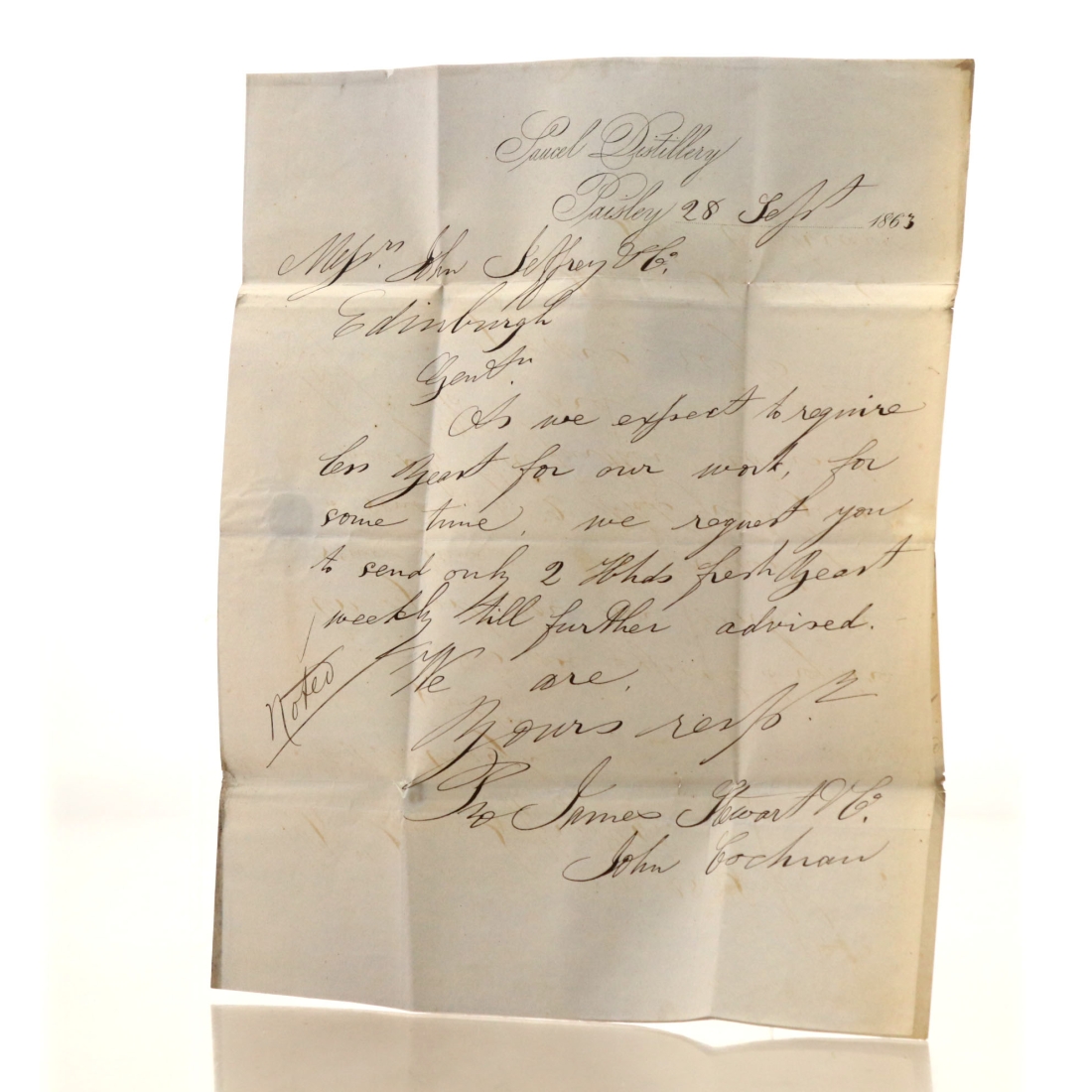 Saucel Distillery Document Dated 1863