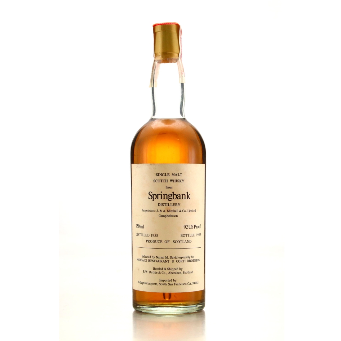 Springbank 1958 R.W. Duthie for Corti Brothers / Narsai's Restaurant 