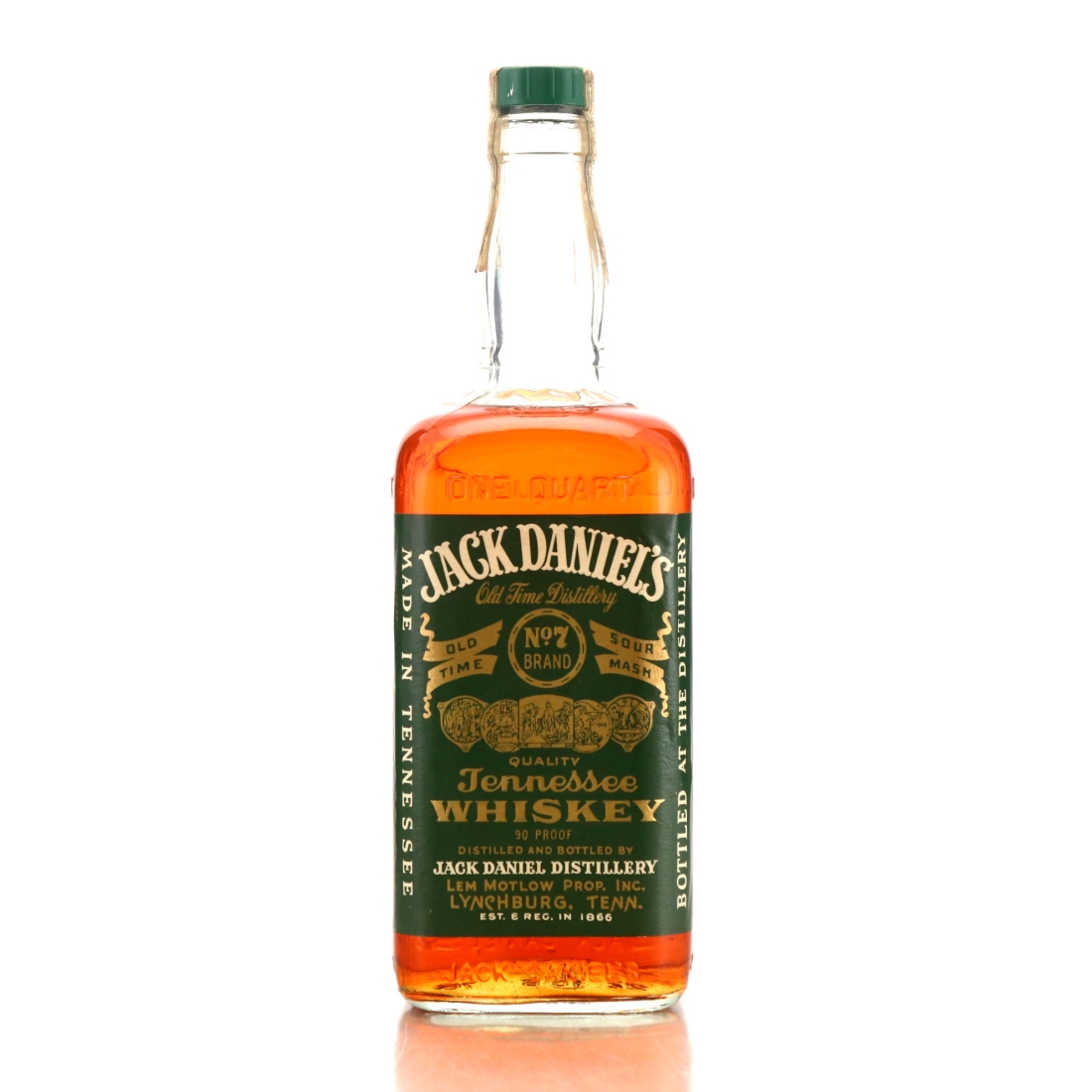 Jack Daniel's Old No.7 Brand Green Label 90 Proof Quart 1976