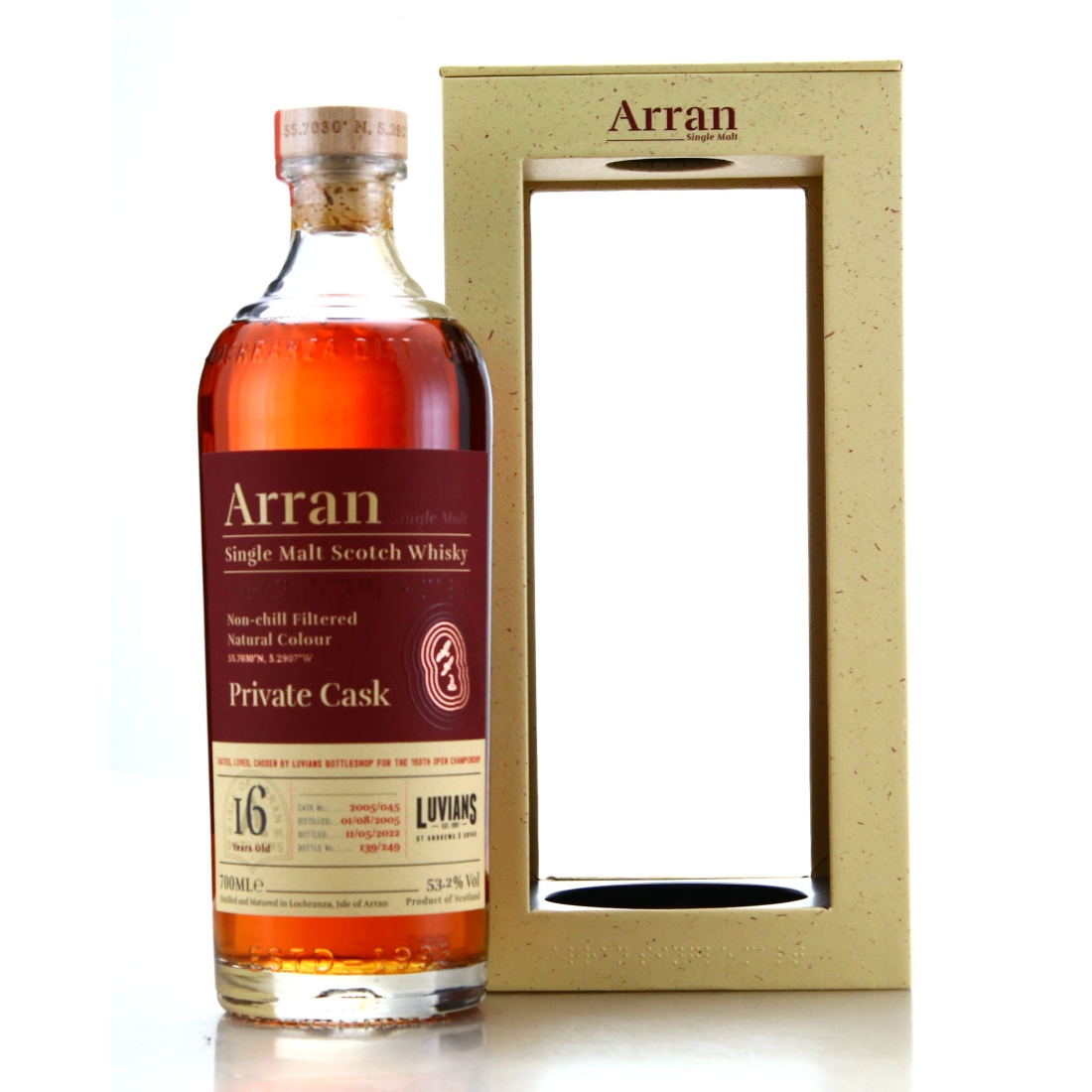 Arran 2005 Single Cask 16 Year Old #45 / Luvians 150th Open Championship