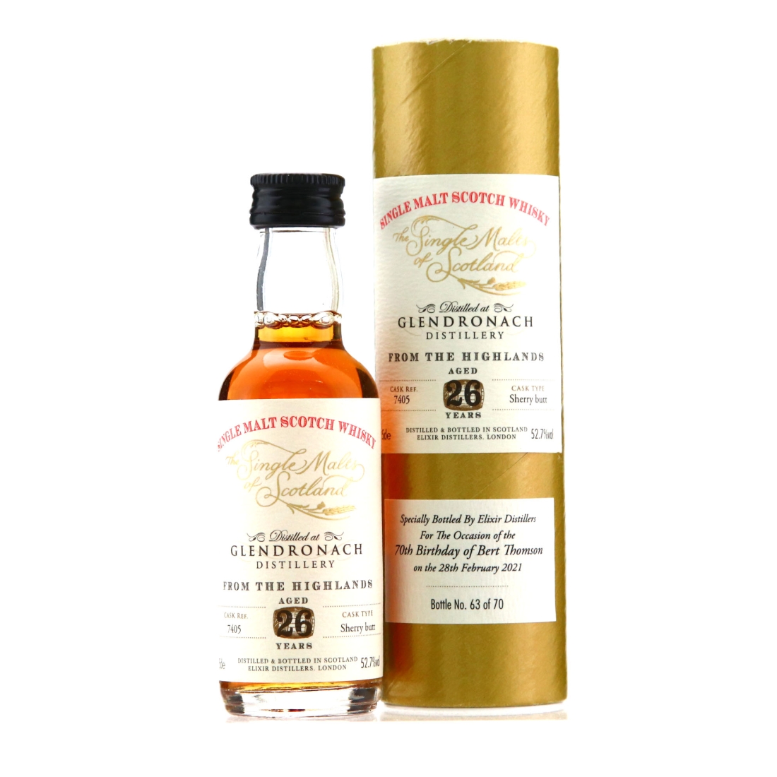 Glendronach 26 Year Old Single Malts of Scotland Miniature / Bert Thomson 70th Birthday