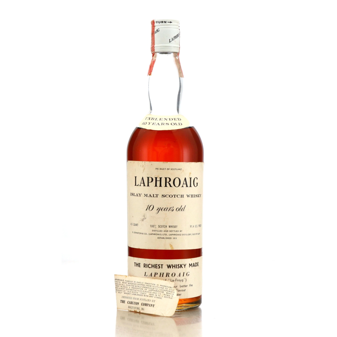 Laphroaig 10 Year Old 1970s / Carlton Import, US