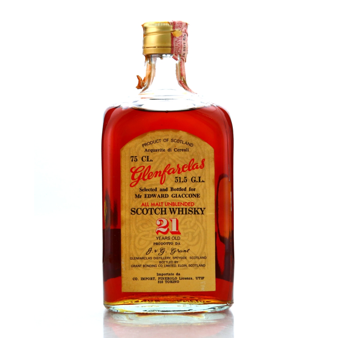 Glenfarclas 21 Year Old Grant Bonding Co 1970s / Co. Pinerolo Import