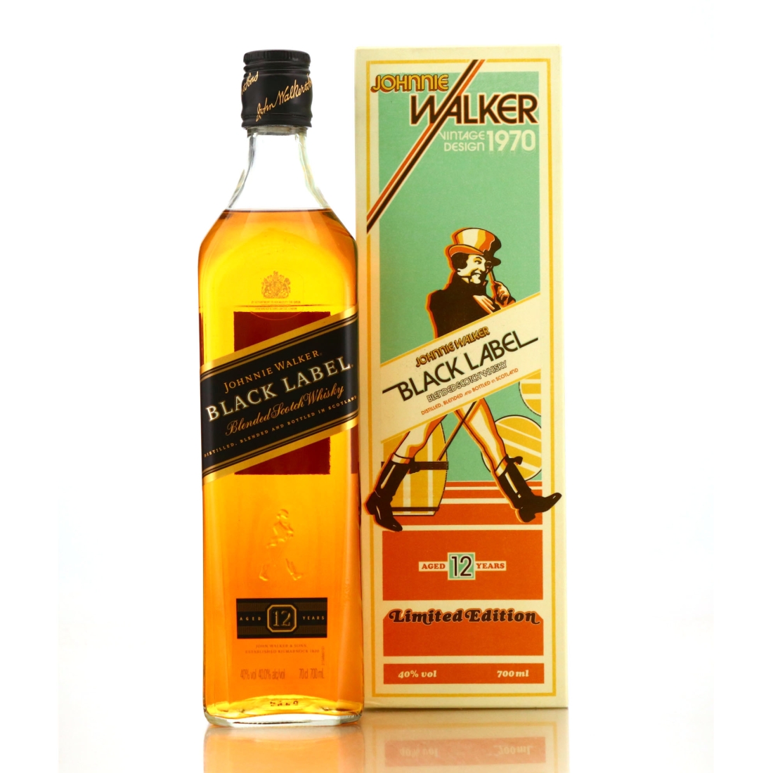 Johnnie Walker Black Label 12 Year Old / 1970 Vintage Design