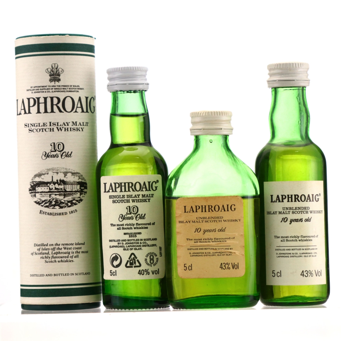 Laphroaig 10 Year Old Miniature 1980s x 3