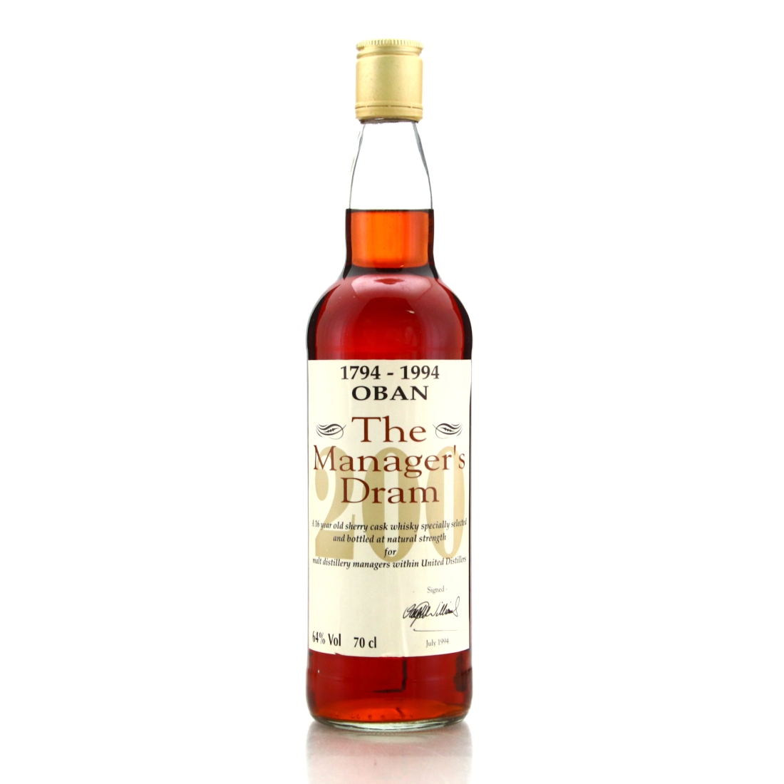 Oban 16 Year Old Manager's Dram Bicentenary 1994