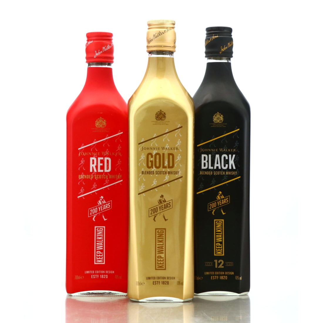 Johnnie Walker Red, Gold & Black Label 12 Year Old Limited Edition / 200 Years