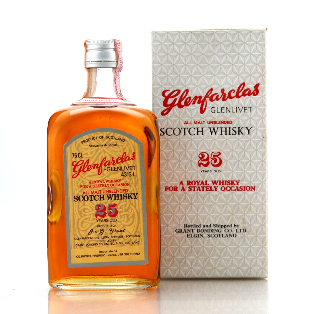Glenfarclas 25 Year Old Grant Bonding Co 'A Royal Whisky' 1977 / Co. Pinerolo Import