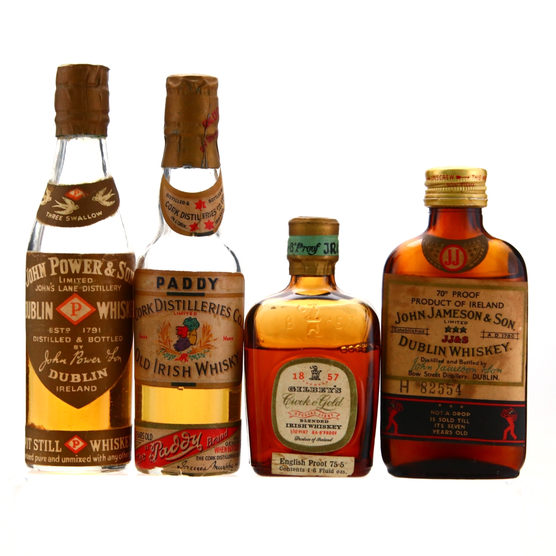 Irish Whiskey Miniatures circa 1940-50s x 4