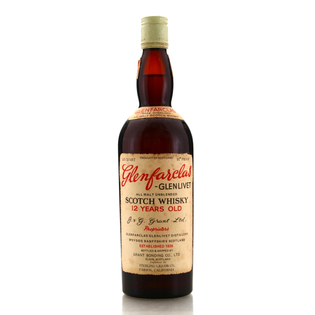 Glenfarclas 12 Year Old Grant Bonding Co 91 Proof 1970s / US Import