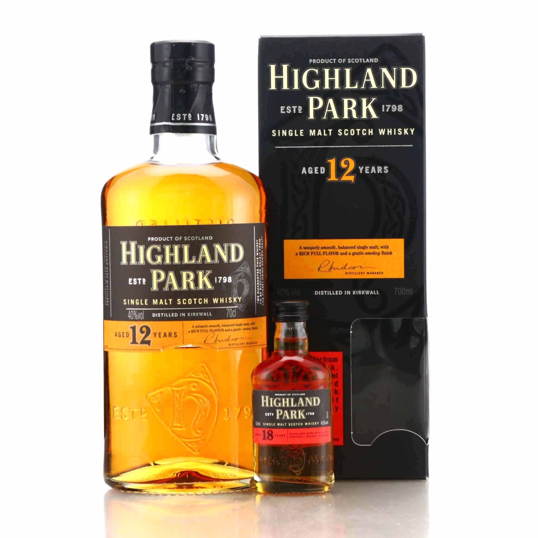 Highland Park 12 Year Old pre-2017 Gift Pack / includes 18 Year Old Miniature