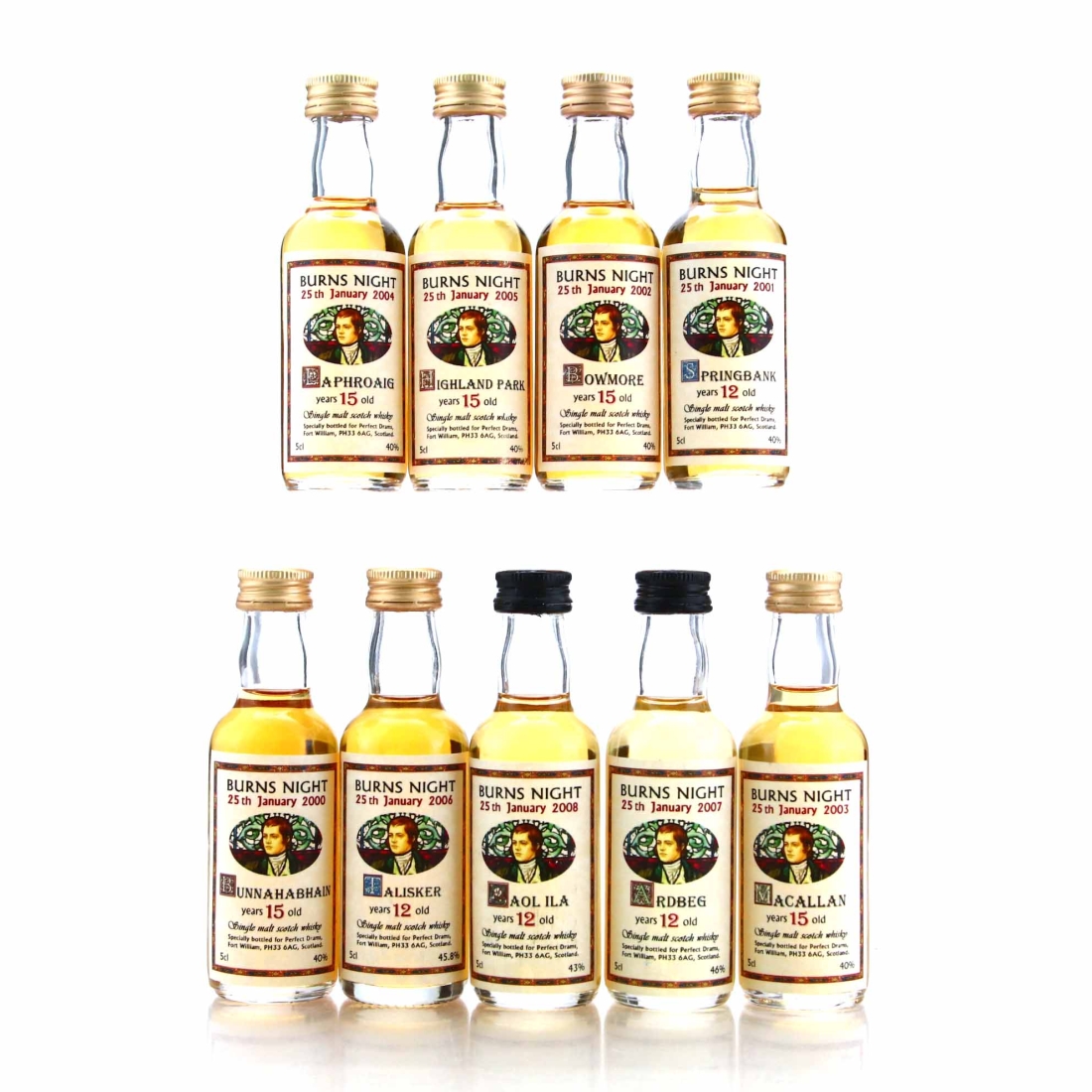 Burns Night Perfect Dram 2000-2008 Miniature x 9