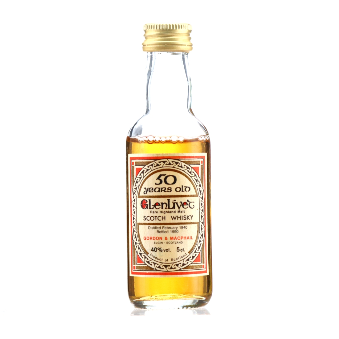 Glenlivet 1940 Gordon and MacPhail 50 Year Old 'Book of Kells' Miniature