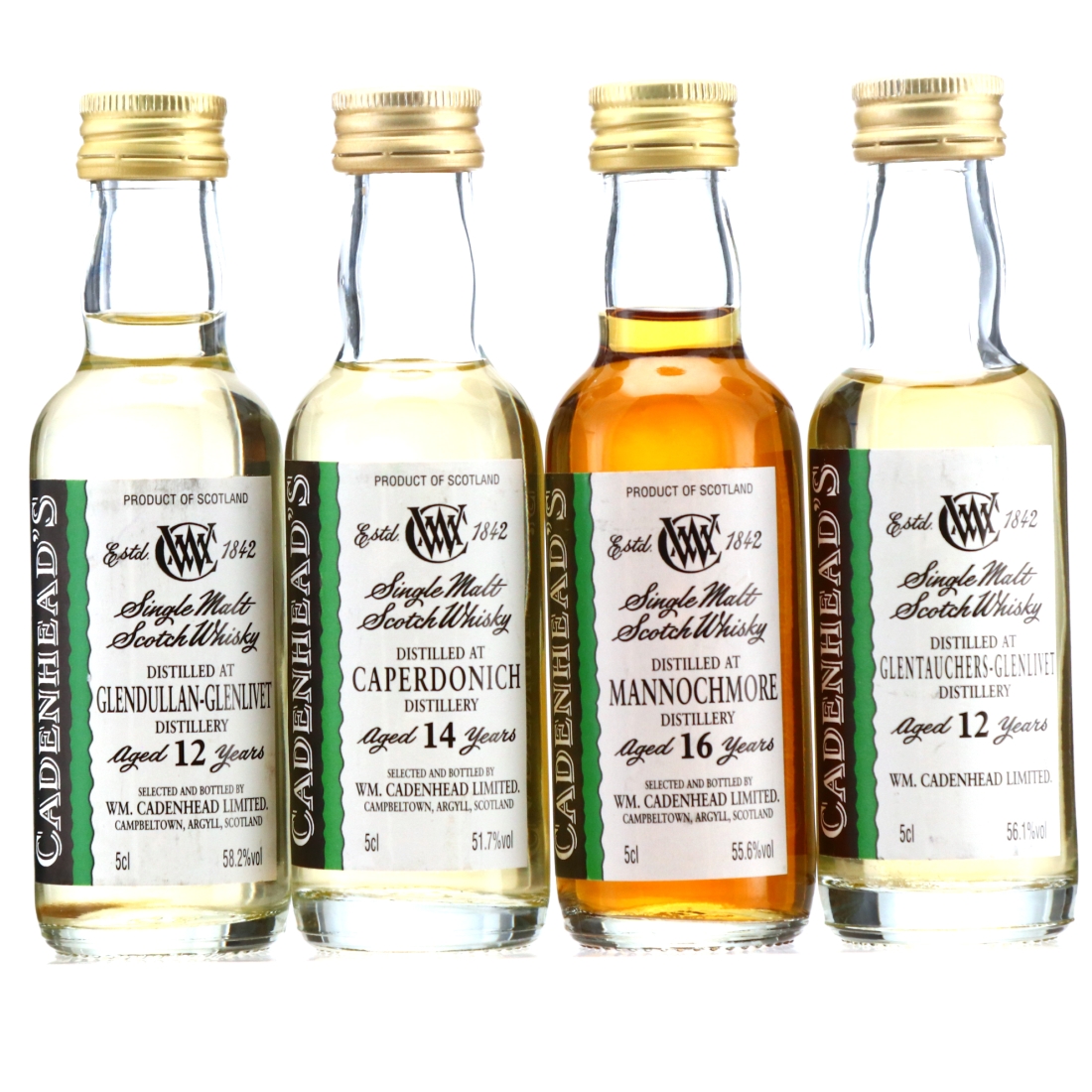 Cadenhead's Miniature x 4 / includes Mannochmore 16 Year Old