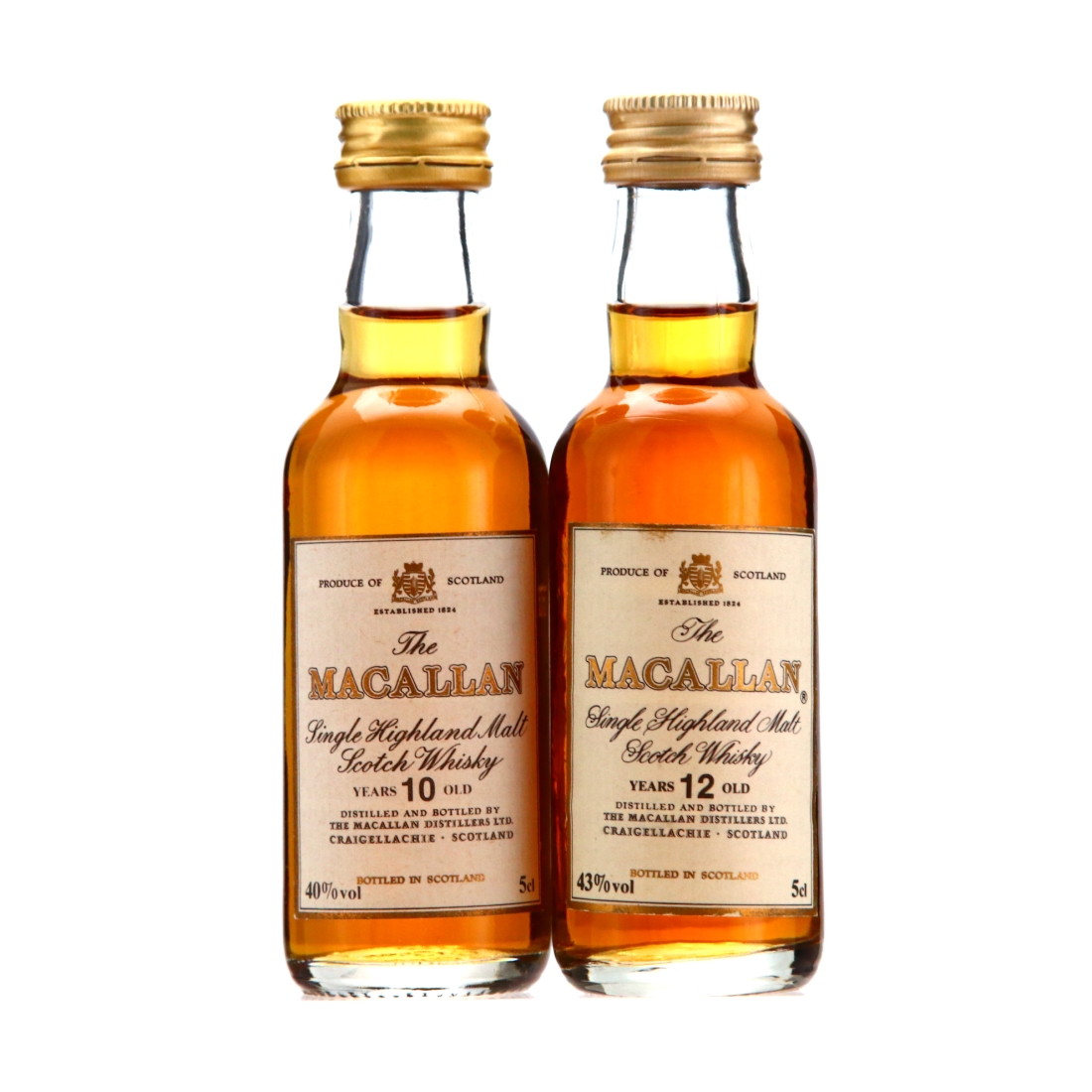 Macallan 10 & 12 Year Old Miniature 1990s x 2