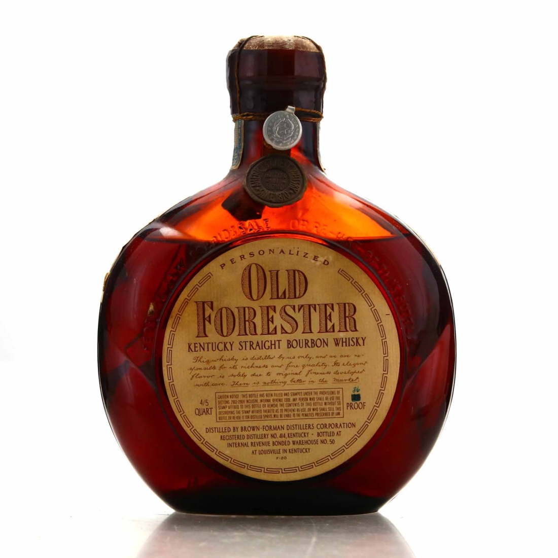 Old Forester Personalized Bottled in Bond Bourbon 86 Proof 1952